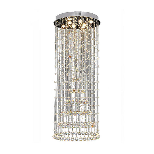 Minimalist Crystal Ball Flush Mount Lighting - 8 Lights In Nickel Finish