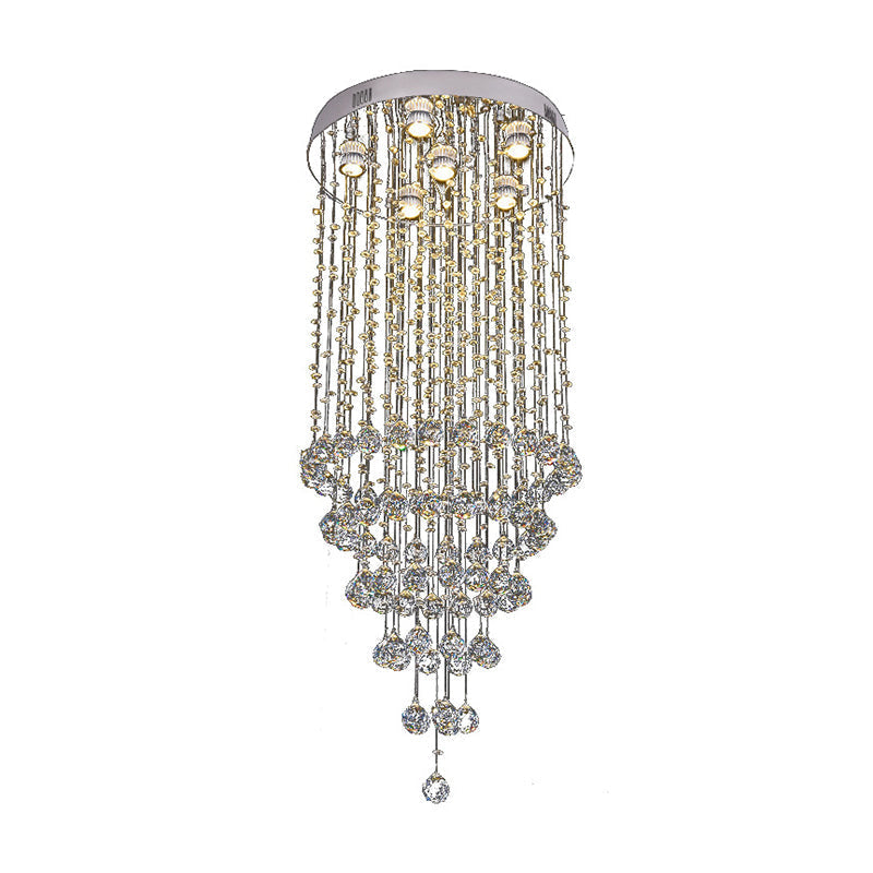 Minimalist Crystal Beaded Flush Light With 6 Nickel Lights - Stylish Mount Lighting