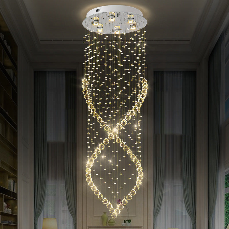 Modern Style 6-Light Nickel Flushmount Crystal Flush Ceiling Light For Corridor - Spiral Design