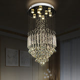 Clear Crystal Conical Flush Mount With 9 Lights - Minimalist White Light For Living Room