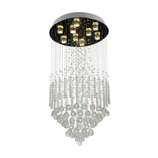 Clear Crystal Conical Flush Mount With 9 Lights - Minimalist White Light For Living Room