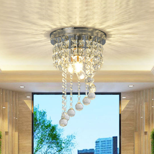 Contemporary Silver Round Crystal Flush Mount Ceiling Light - 1-Light For Living Room