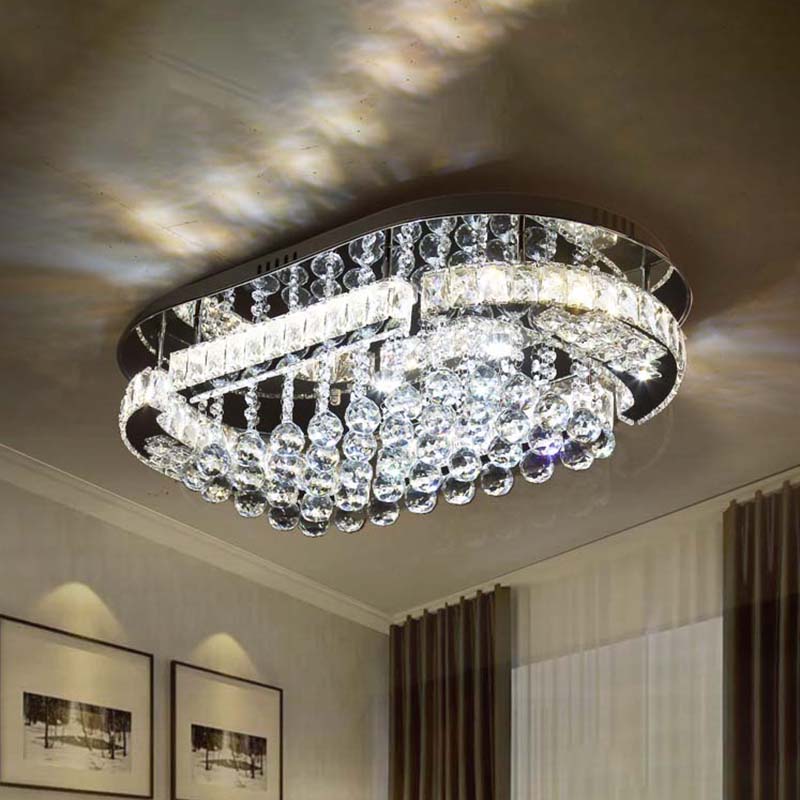 Minimalist Led Chrome Crystal Ball Flush Mount Light Fixture