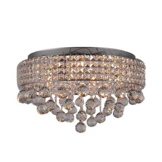 Cascading Crystal Ball Ceiling Light Fixture With 9 Lights In Modern Nickel Finish