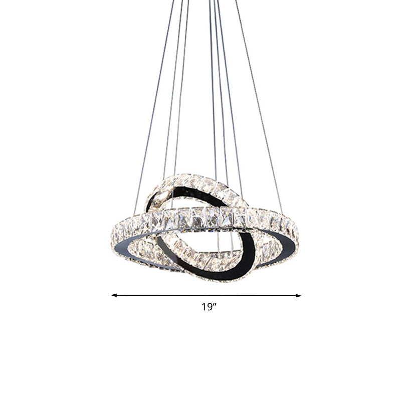 Minimalist Crystal Ring Chandelier Led Hanging Lamp Kit 19/19.5/23.5 Wide For Bedroom Black