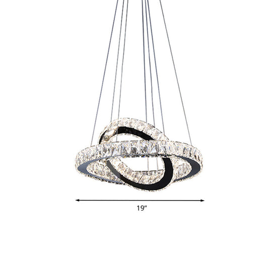 Minimalist Crystal Ring Chandelier Led Hanging Lamp Kit 19/19.5/23.5 Wide For Bedroom Black