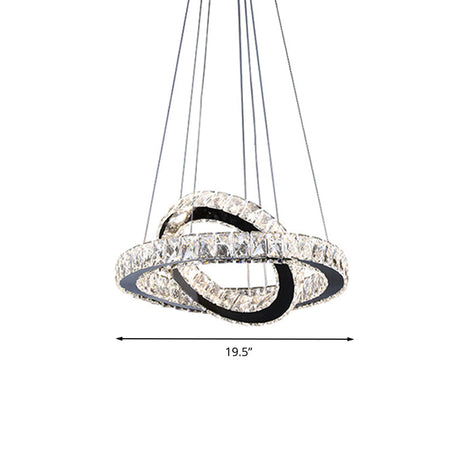 Minimalist Crystal Ring Chandelier Led Hanging Lamp Kit 19/19.5/23.5 Wide For Bedroom Black