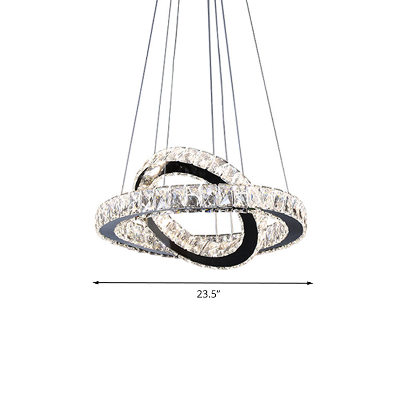Minimalist Crystal Ring Chandelier Led Hanging Lamp Kit 19/19.5/23.5 Wide For Bedroom Black