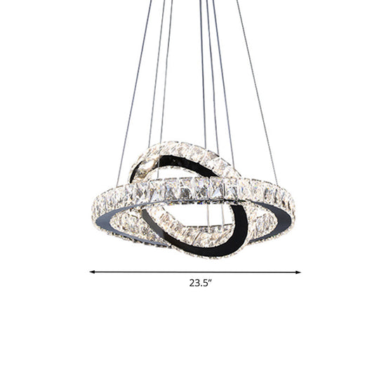 Minimalist Crystal Ring Chandelier Led Hanging Lamp Kit 19/19.5/23.5 Wide For Bedroom Black