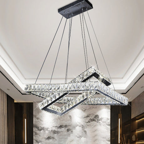 Minimalist Black Crystal Led Rectangle Chandelier For Dining Room Pendant Lighting