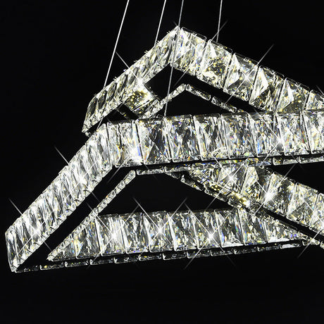 Minimalist Black Crystal Led Rectangle Chandelier For Dining Room Pendant Lighting
