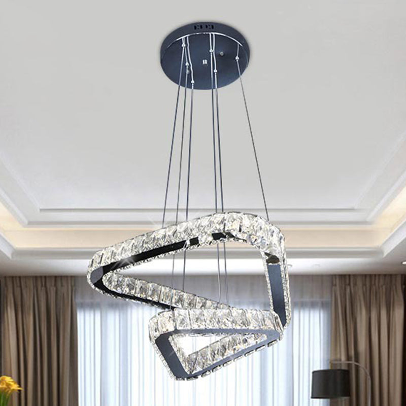 Lustre suspendu triangulaire en cristal moderne avec LED en nickel