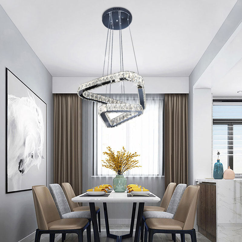 Lustre suspendu triangulaire en cristal moderne avec LED en nickel