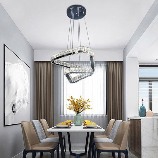 Lustre suspendu triangulaire en cristal moderne avec LED en nickel