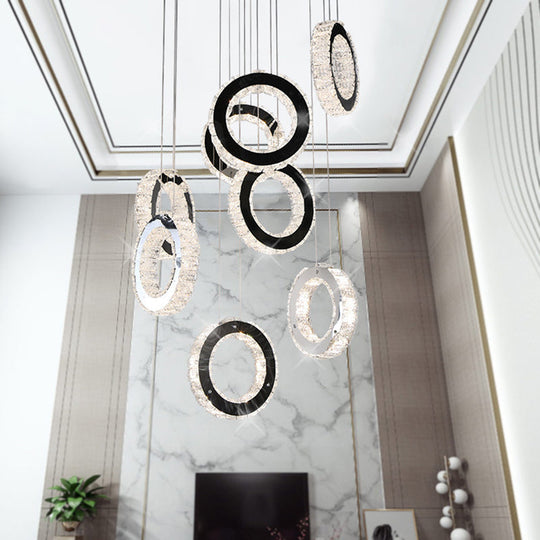 Led Black Crystal Pendant Light With Minimalist Cluster Design - Perfect For Living Room