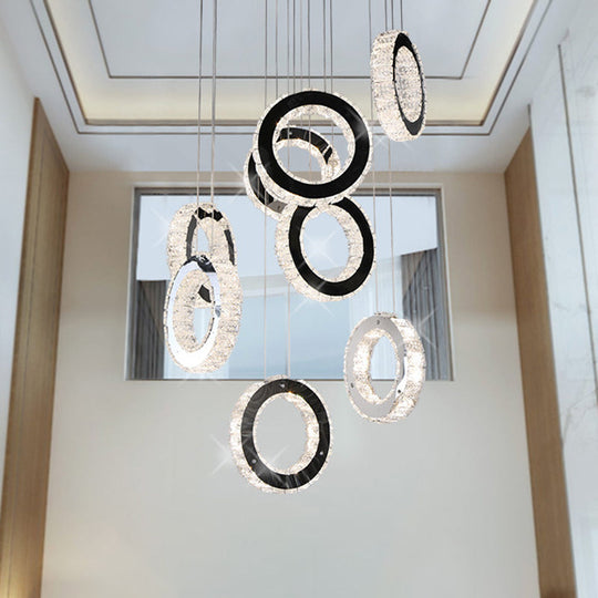 Led Black Crystal Pendant Light With Minimalist Cluster Design - Perfect For Living Room