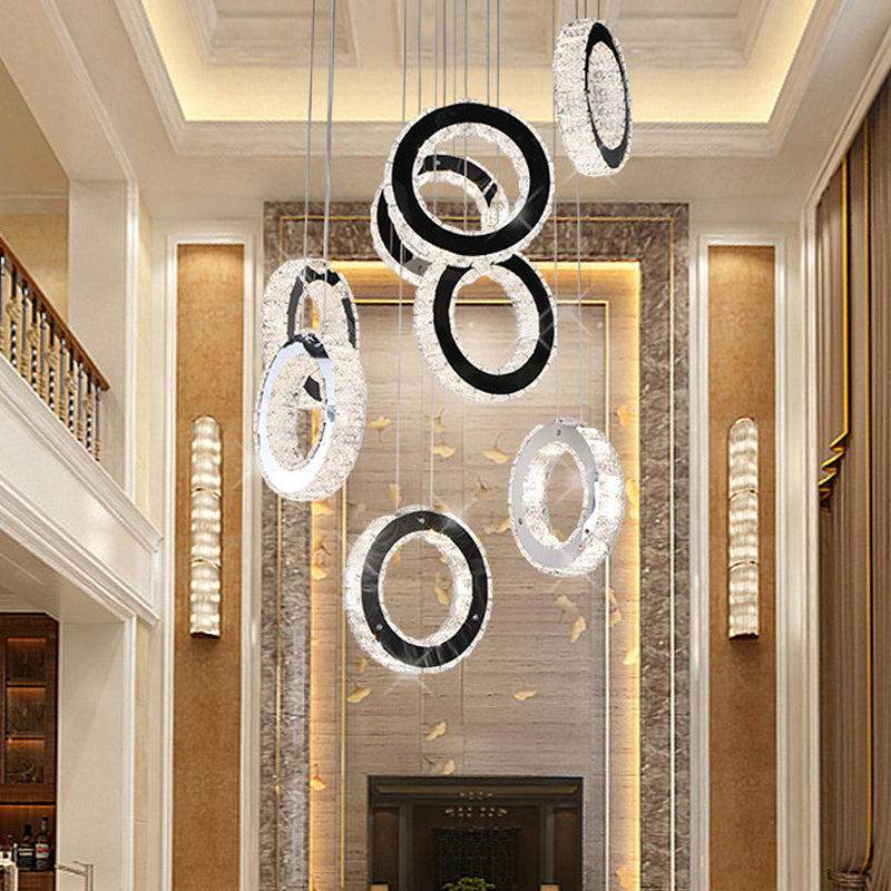 Led Black Crystal Pendant Light With Minimalist Cluster Design - Perfect For Living Room