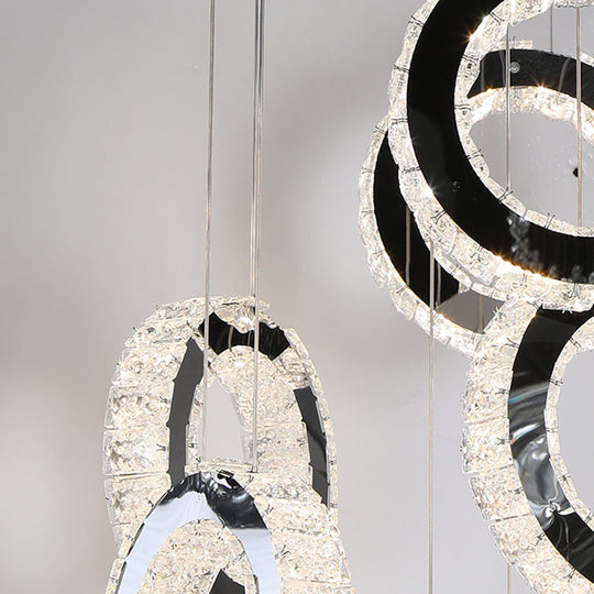 Led Black Crystal Pendant Light With Minimalist Cluster Design - Perfect For Living Room