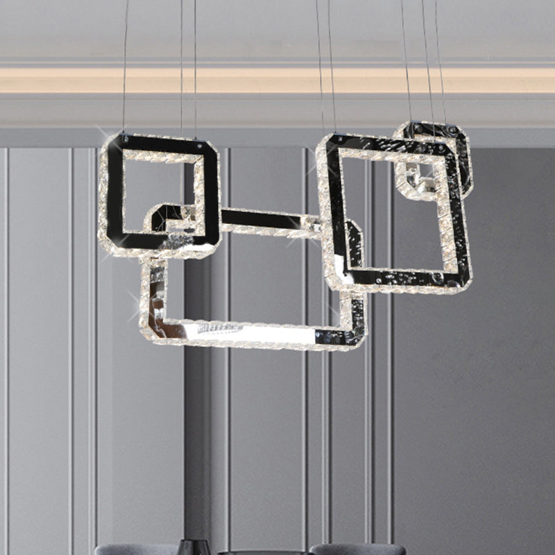 Modern Minimalist Led Black Crystal Pendant Light - Square Cluster Hanging Lamp For Living Room