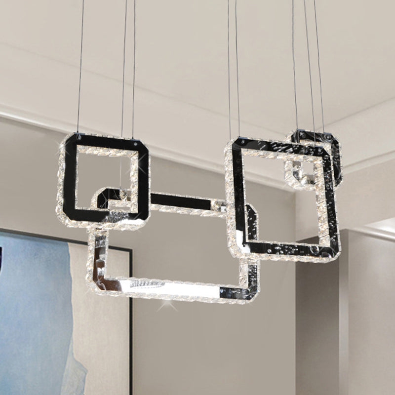 Modern Minimalist Led Black Crystal Pendant Light - Square Cluster Hanging Lamp For Living Room