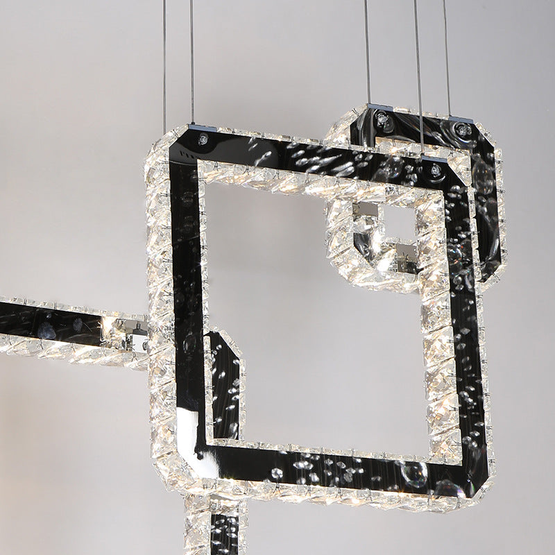 Minimalist Led Black Crystal Cluster Pendant Light - Stylish Hanging Lamp For Living Room