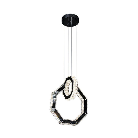 Minimalist Led Crystal Chandelier Pendant Light With Polygon Design Black Fixture