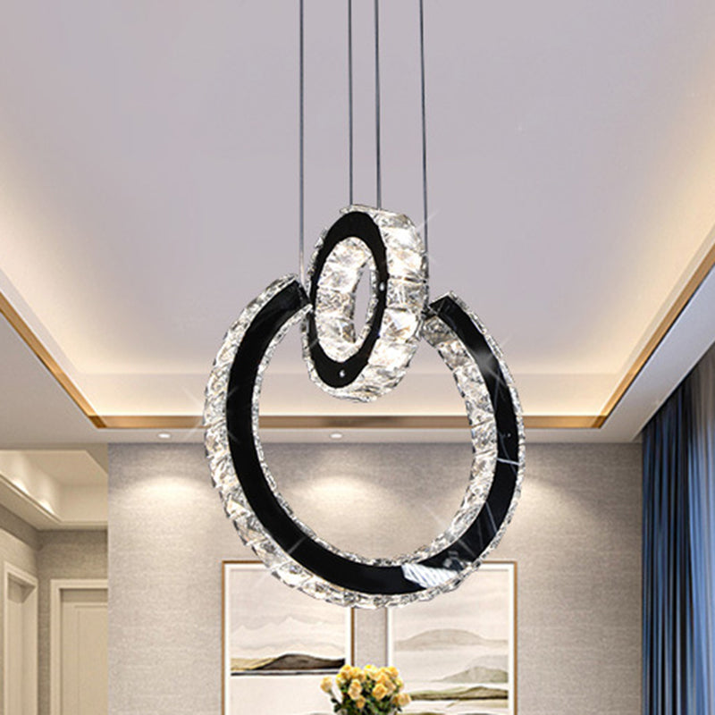 Minimalist Crystal Chandelier Led Ceiling Light In Black - Ring Design