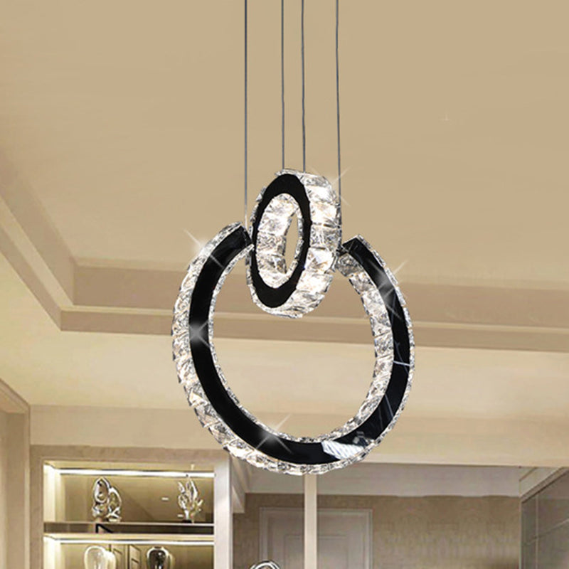 Black Led Crystal Chandelier: Minimalist Ring Hanging Ceiling Light