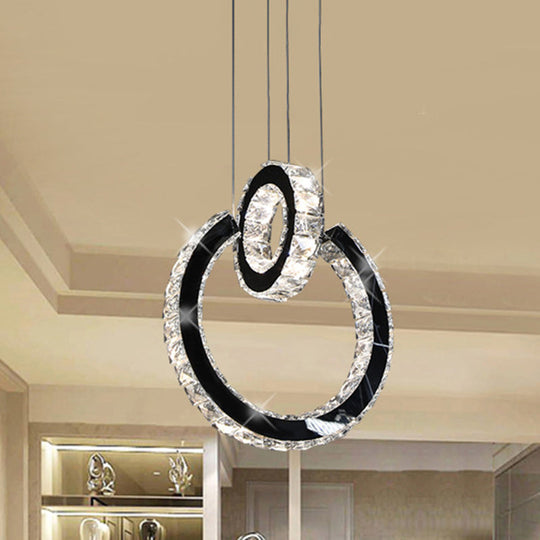 Black Led Crystal Chandelier: Minimalist Ring Hanging Ceiling Light