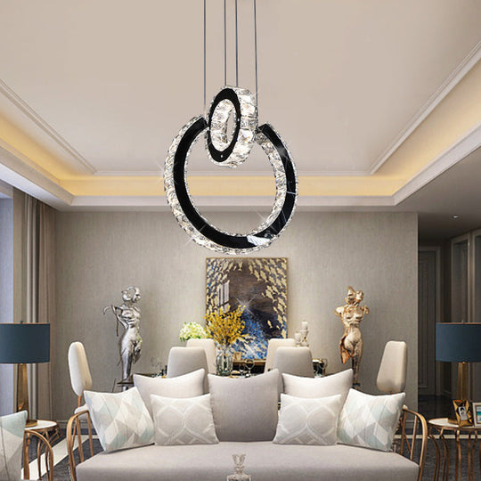 Black Led Crystal Chandelier: Minimalist Ring Hanging Ceiling Light