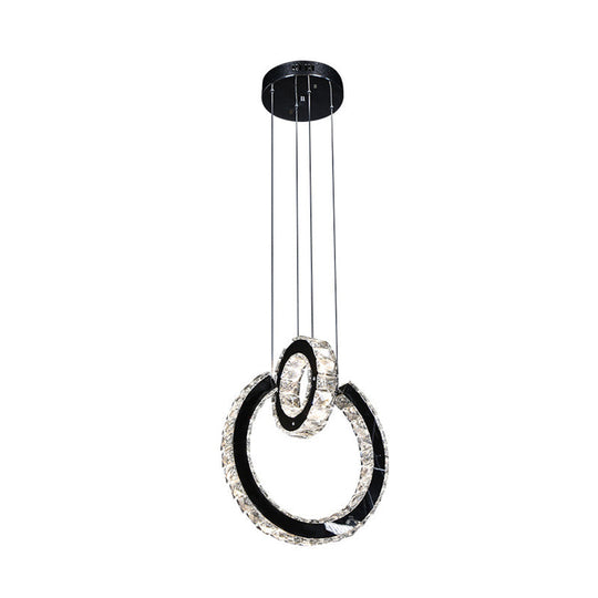 Black Led Crystal Chandelier: Minimalist Ring Hanging Ceiling Light