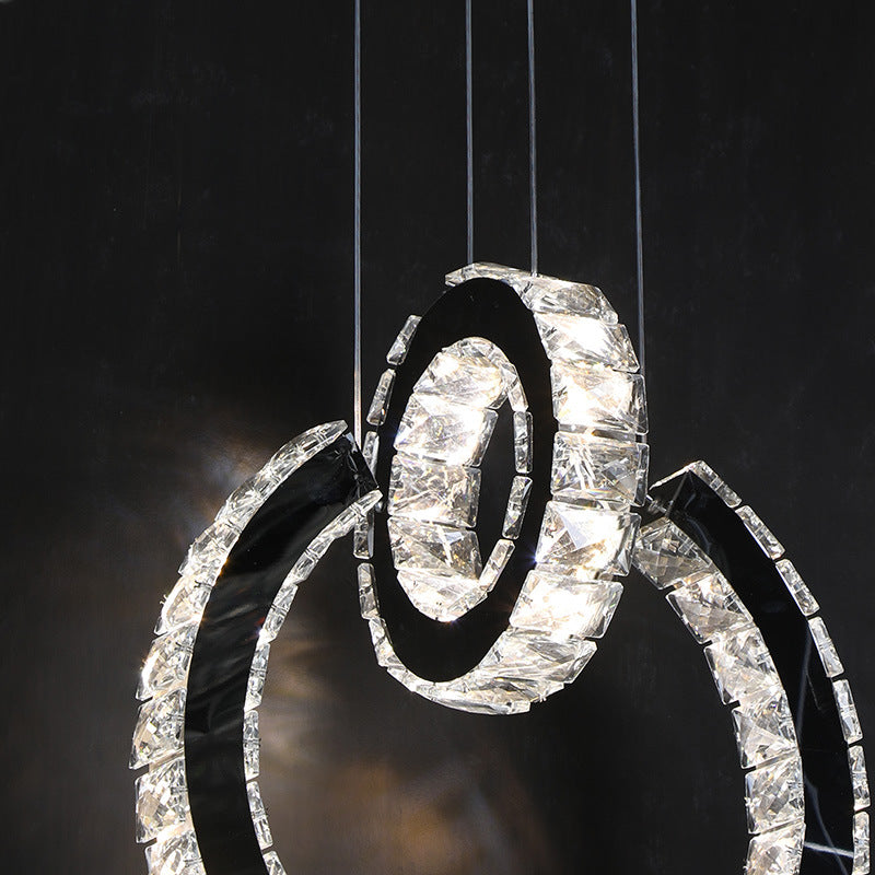 Black Led Crystal Chandelier: Minimalist Ring Hanging Ceiling Light