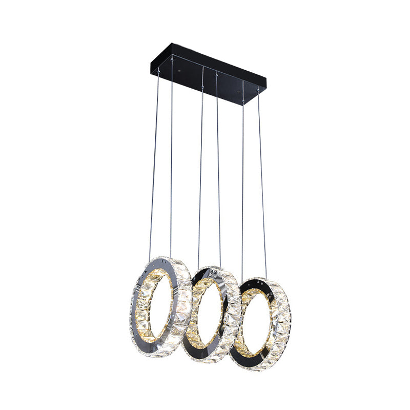 Contemporary Black Crystal Led Pendant Light For Living Room With Down Lighting