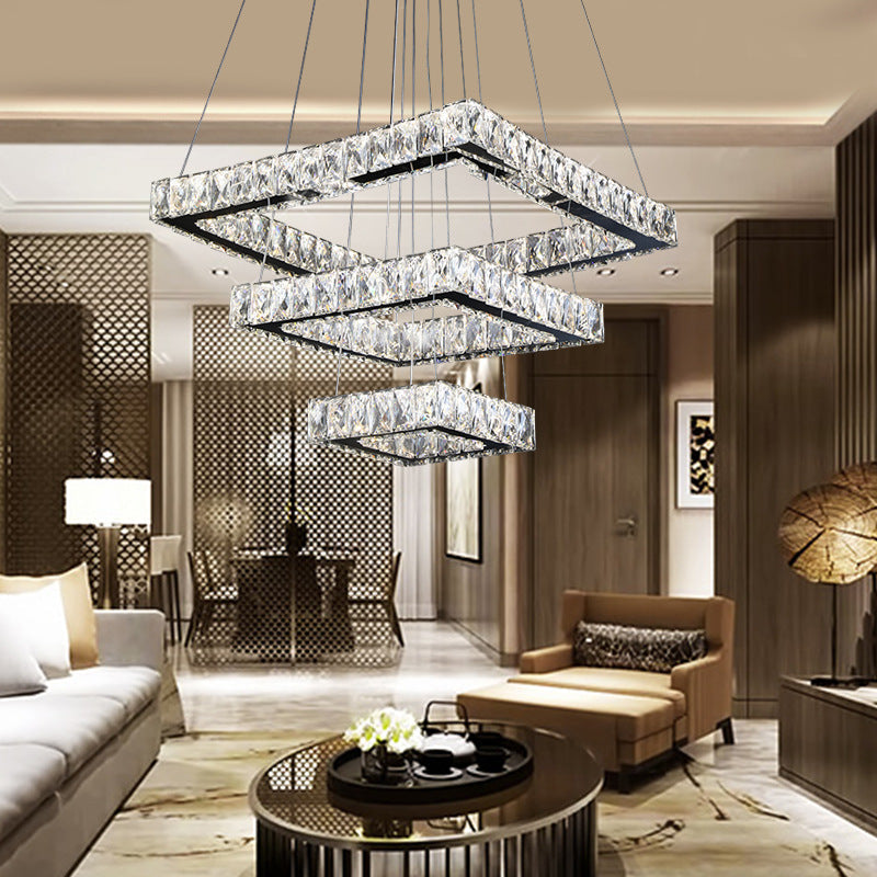 Minimalist Crystal Led Black Square Ceiling Chandelier Pendant Light Fixture