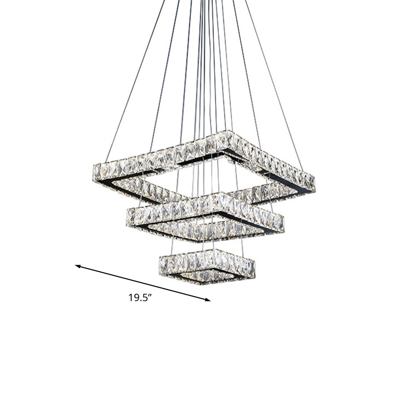 Minimalist Crystal Led Black Square Ceiling Chandelier Pendant Light Fixture