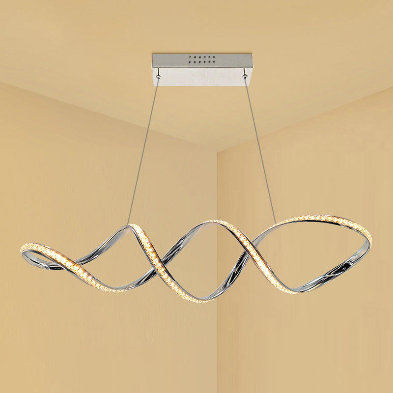 Modern Crystal Led Chandelier - Twist Hanging Pendant Light For Dining Room Chrome Finish