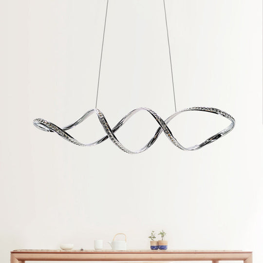 Modern Crystal Led Chandelier - Twist Hanging Pendant Light For Dining Room Chrome Finish
