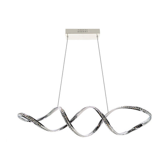 Modern Crystal Led Chandelier - Twist Hanging Pendant Light For Dining Room Chrome Finish