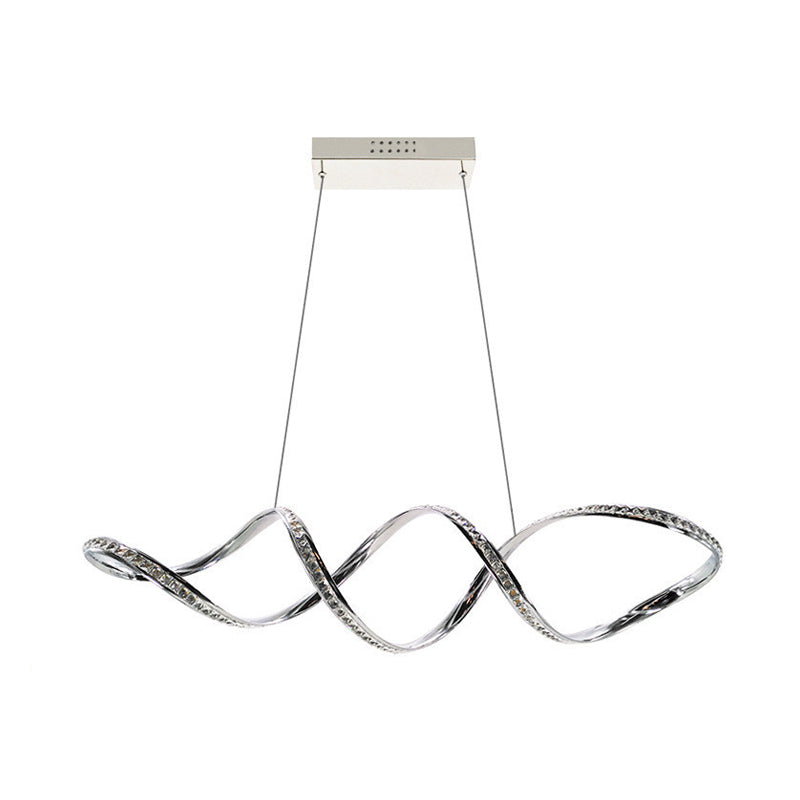 Modern Crystal Led Chandelier: Twist Hanging Pendant Lighting For Dining Room In Chrome Warm/White