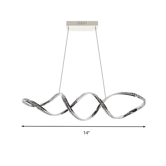 Modern Crystal Led Chandelier - Twist Hanging Pendant Light For Dining Room Chrome Finish