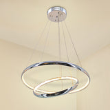 Crystal Led Minimalist Chrome Ring Chandelier For Warm/White Lighting In Living Room
