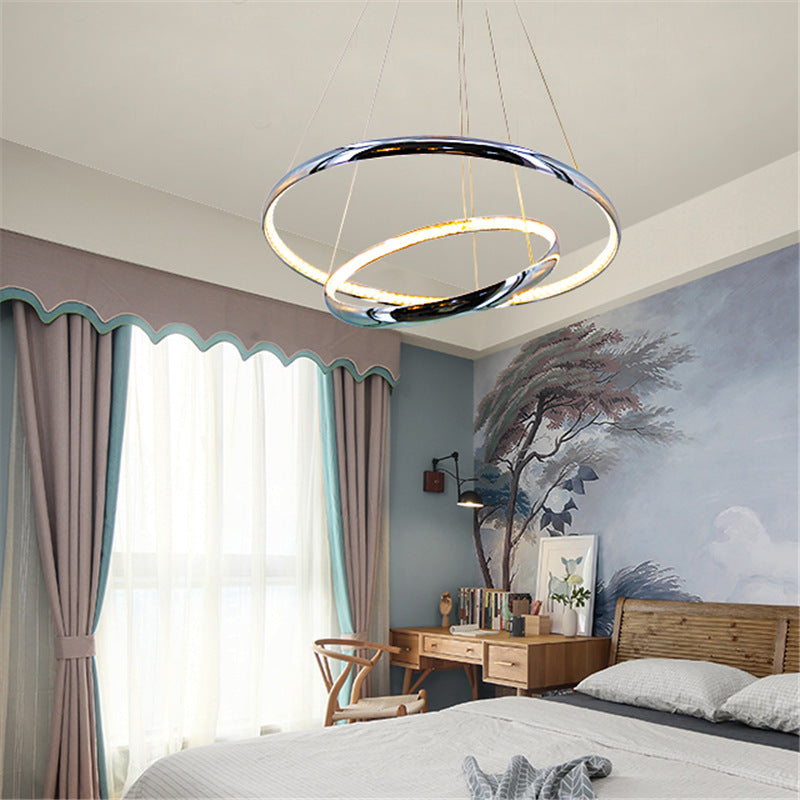 Modern Crystal Led Ring Chandelier In Chrome: Minimalist Pendant Lamp With Warm/White Light For