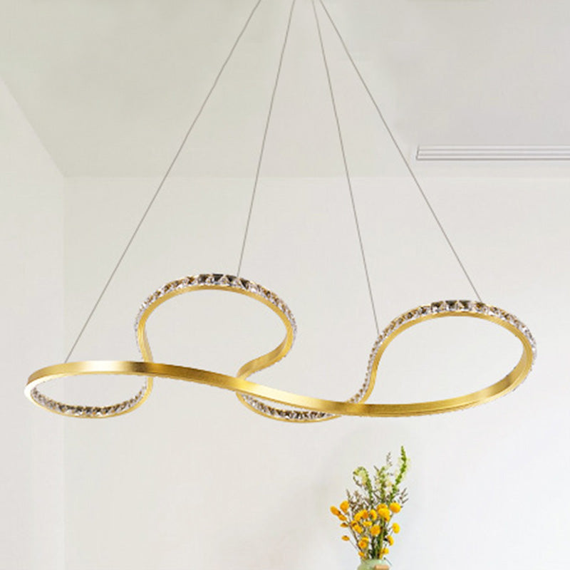 Minimalist Gold Twist Crystal Chandelier Pendant Light - Led Ceiling Lighting For Dining Room In