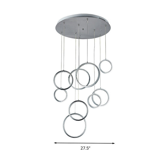 Minimalist 9-Light Circle Crystal Cluster Pendant Light In Warm Nickel Finish