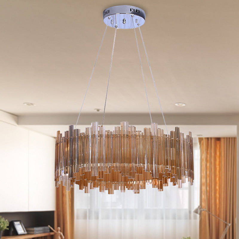 Amber Led Drum Crystal Chandelier Pendant Light For Minimalist Living Room