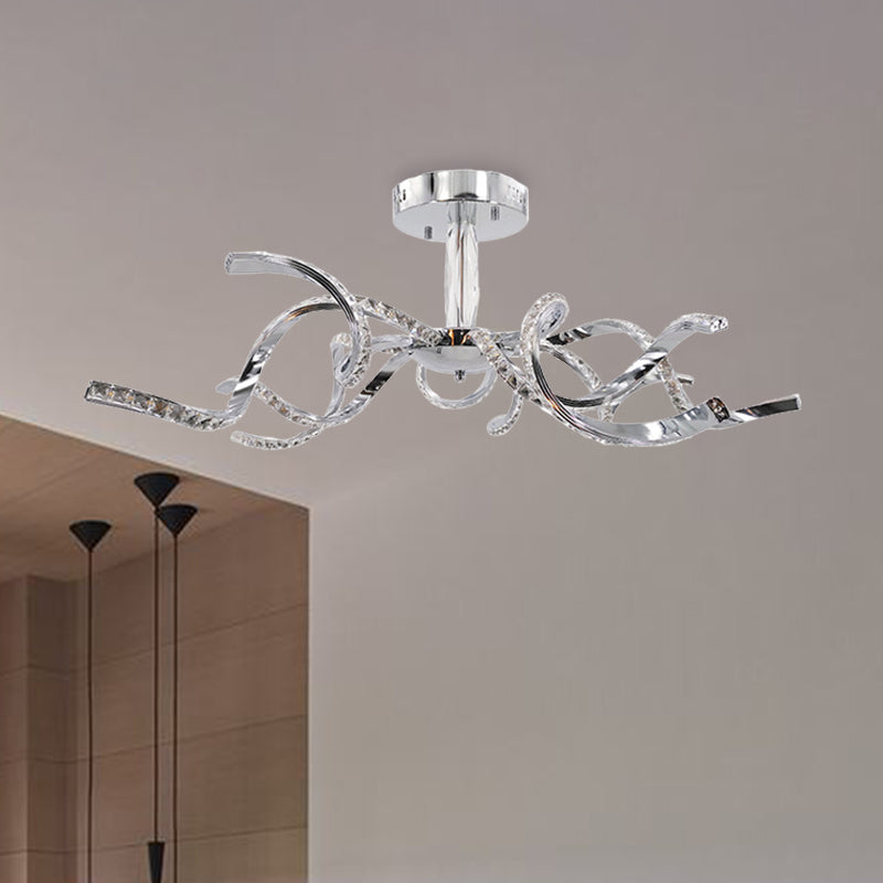 Crystal Semi Flush Lighting: Twist Design Minimalist 10 - Light Chrome Ceiling Fixture -