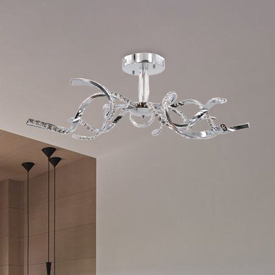Crystal Semi Flush Lighting: Twist Design Minimalist 10 - Light Chrome Ceiling Fixture -