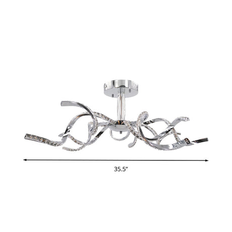 Crystal Semi Flush Lighting: Twist Design Minimalist 10 - Light Chrome Ceiling Fixture -