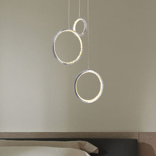 Circle Crystal Pendant Light With Cluster 3 Lights - Minimalist Design Chrome Finish Warm/White