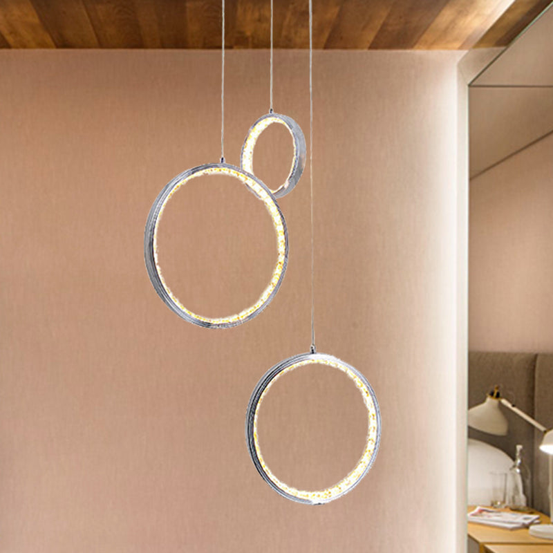 Minimalist Crystal Cluster Ceiling Light 3-Light Pendant In Chrome With Warm/White